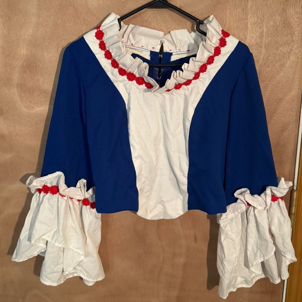 Fashion Brand Company Blue and White Ruffled Top